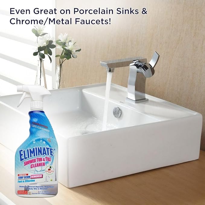 Clean-X Eliminate Shower Tub & Tile Cleaner- 32 fl oz. - Shower Cleaner. Powerful Cleaner removes soap scum and hard water minerals by UNELKO Invisible Shield (2 Pack)