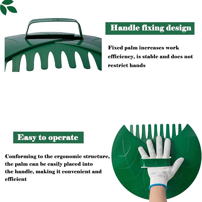 Eastrans 1set Leaf Scoops and Hand Rakes,Leaf Claws for Picking up Leaves,Grass Clippings and Lawn Debris,Dark Green,2pcs