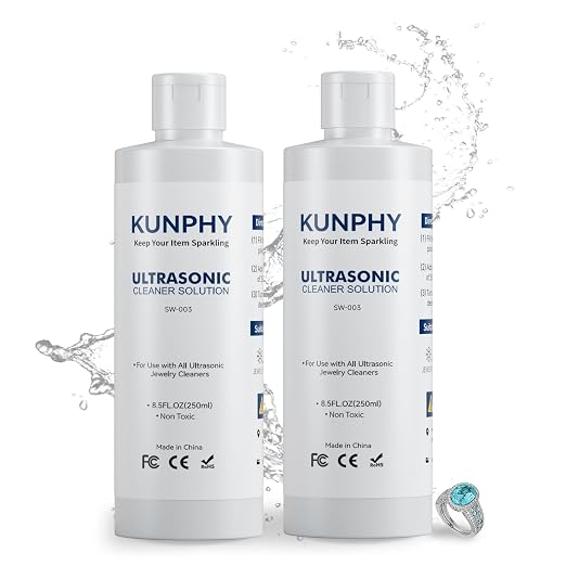 kunphy Ultrasonic Jewelry Cleaner Solution for Gold, Silver, Ring 8.5 oz*2 | Concentrated; for All Ultrasonic Machine; Remove Residue & Grime; Gentle Formula for Non-Porous Stones & Metals