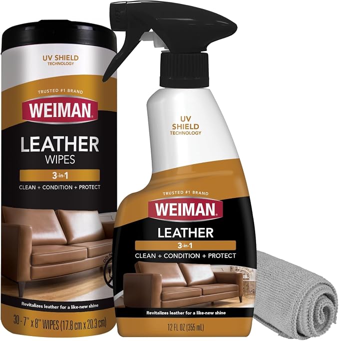 Weiman Leather Cleaner & Conditioner - Cleans, Restores & Protects Leather, UV Protection Prevent Cracking & Fading, For Car Seats, Sofas, Shoes, Bags & All Finished Leather Surfaces, 2 Pack