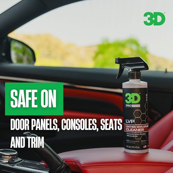 3D LVP Interior Cleaner - Removes Dirt, Grime, Grease, Oil & Stains from Leather, Vinyl & Plastic - Great for Seats, Steering Wheels, Door Panels, Dashboards - Car, Office, Home Use 16oz.