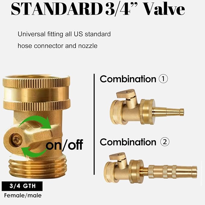 Heavy-Duty Brass Garden Hose Nozzle High Pressure 3 Pack Set with Adjustable Spray & Valve Control for Gardens, Lawns, Car Cleaning, and Patios Includes 3 Extra Anti-Leak Gaskets