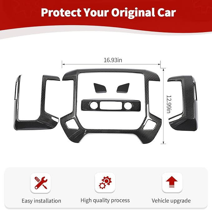 RT-TCZ for Silverado Dashboard Panel Trim Cover Carbon Fiber Bezel for GMC Sierra Chevy Silverado 2014-2017 Black ABS Carbon Fiber Interior Accessories 4pcs