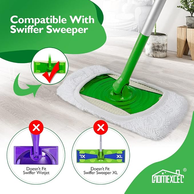 HOMEXCEL Reusable Microfiber Mop Pads Compatible with Swiffer Sweeper-Washable Wet Pad Refills for Wet & Dry Use, Floor Cleaning Mop Head Pads Refills for Household Cleaning, Pack of 4, White