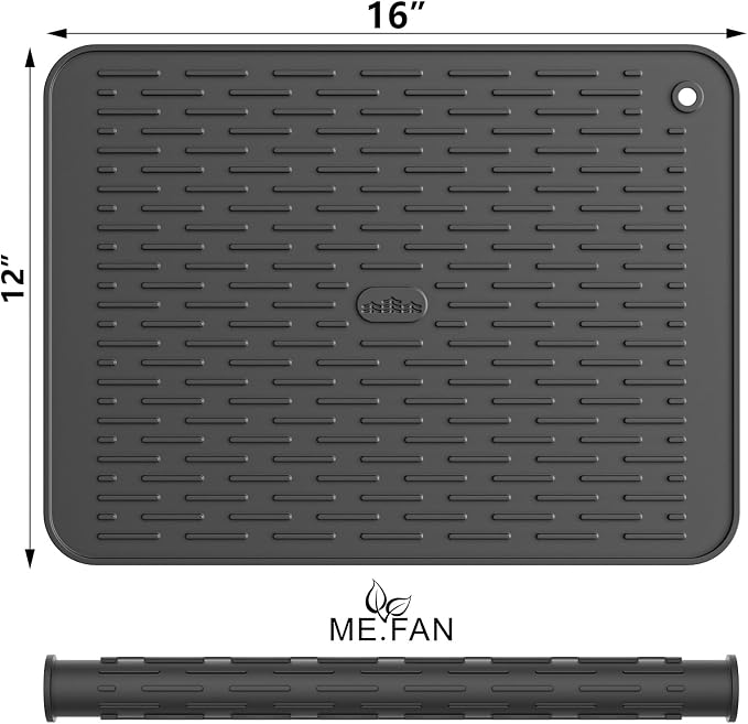 ME.FAN Silicone Dish Drying Mat for Kitchen Counter, Dish Drying Pad for Sink, Refrigerator or Drawer, Countertop Protection Pad M - 16''×12'' - Black