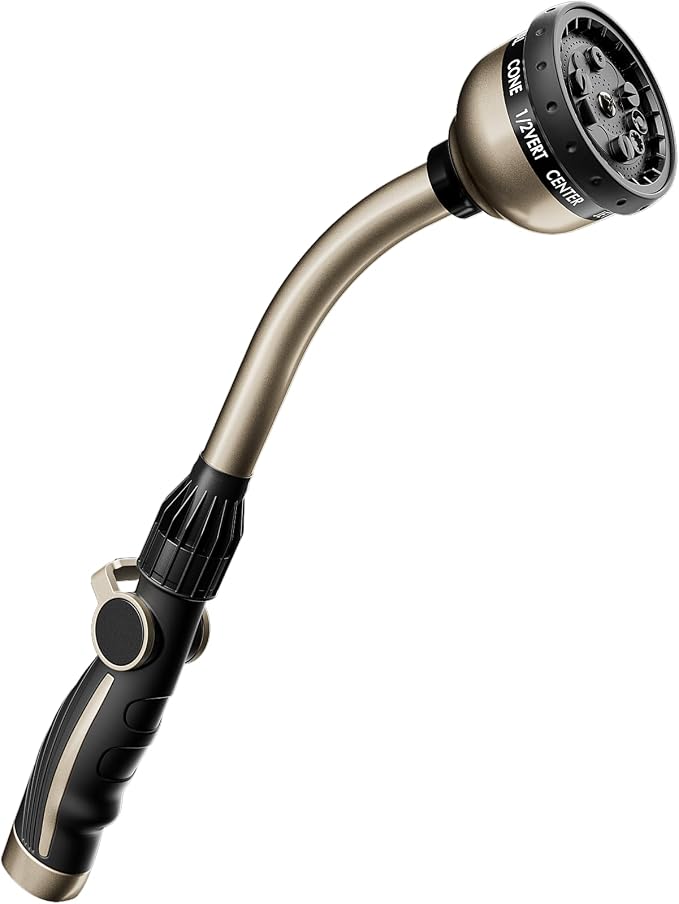 RESTMO Watering Wand Heavy Duty, 15-Inch Long Hose Nozzle Sprayer | 10 Spray Patterns & Thumb Flow Control, Metal Garden Hose Wand for Water Hanging Baskets and Shrubs, Bronze