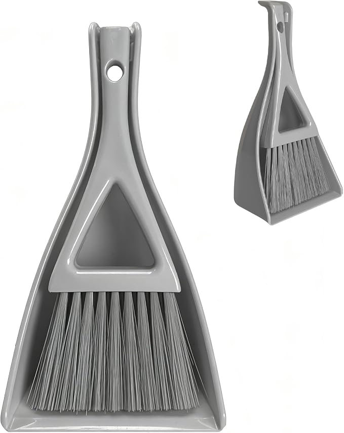 Dust Pan Broom Brush Dustpan -Mini Broom and Dustpan Combo Set, Handheld Sweeper Cleaning for Tables, Keyboards, Guinea Pig Cage, and Cat Litter, etc. (Grey)