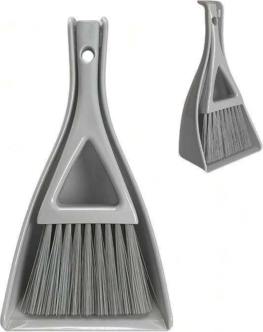 Dust Pan Broom Brush Dustpan -Mini Broom and Dustpan Combo Set, Handheld Sweeper Cleaning for Tables, Keyboards, Guinea Pig Cage, and Cat Litter, etc. (Grey)