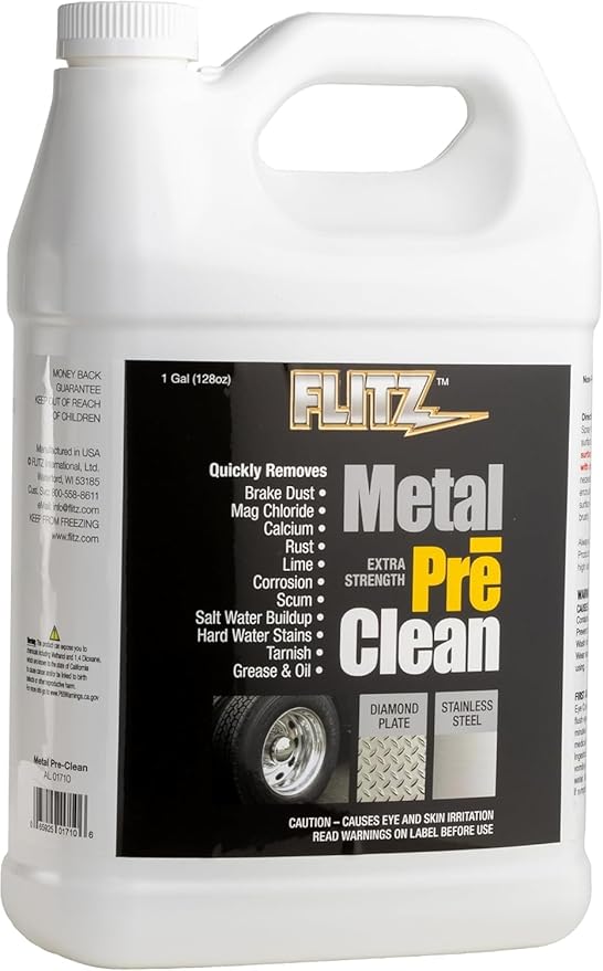 FLITZ Metal Pre-Clean - 1 Gallon of USA-Made Stainless Steel Cleaner - Works on Aluminum, Brass, Copper, & More - Tarnish, Rust Remover for Metals - Non-Abrasive Aluminum Deoxidizer (1 Pack)