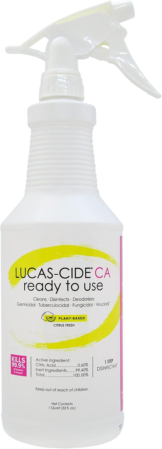LUCAS-CIDE Ready To Use All Purpose Cleaner - Gentle Disinfectant for Home & Spa Use, Fresh Citrus Scented Disinfecting Spray, Plant-based Bathroom Cleaner, Glass Cleaner, Floor Cleaner - 1 Quart