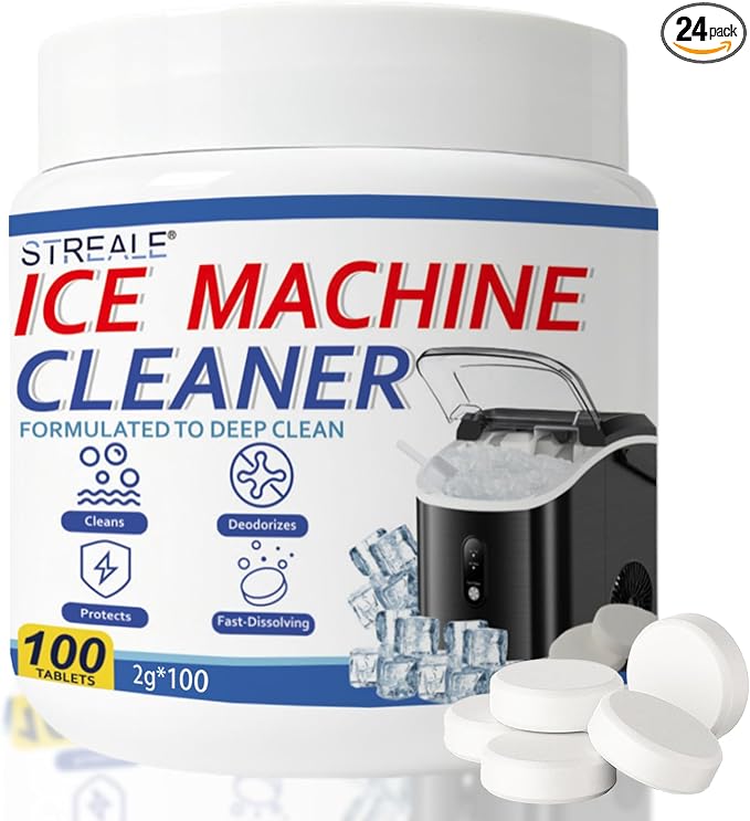 Ice Machine Cleaner Maker and Descaler - 100 Ice Maker Cleaner Tablets Compatible with All Major Brands, Nickel Safe Descaler Countertop Portable Commercial Icemaker Cleaning Solution