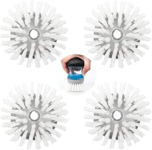 Scrub Brush 4 Pack for OXO Soap Dispenser & Dish Brush | Refill B compatible, stiff nylon bristles, white round 2.75" heads, kitchen sink brush, dish wand refill, safe for non-stick