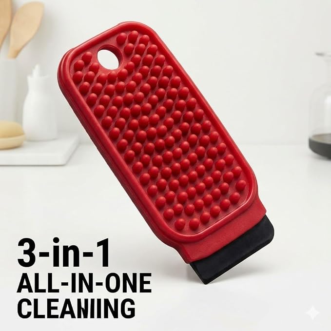 3-in-1 Silicone Dish Sponge - BPA-Free Food-Grade Cleaning Brush with Dual-Sided Scrubber & Scraper, Hanging Hole Fast-Dry Reusable for Dishes/Fruits/Vegetables (Grey 2PCS)