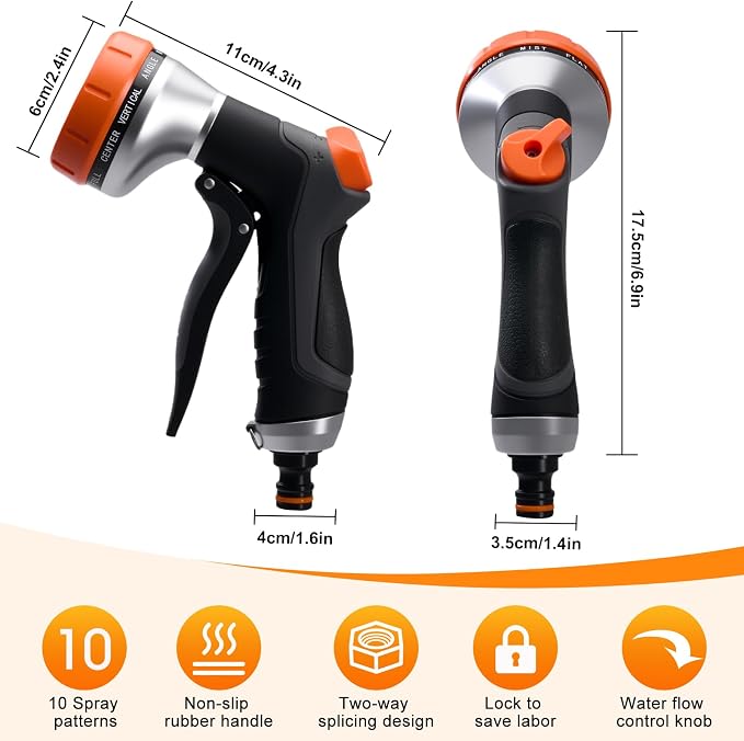 Garden Hose Nozzles,Water Hose Spray Nozzle with Water Volume Control Valve | High Pressure Water Hose Nozzle Sprayer with Adjustable 10 Patterns for Plants & Lawns Watering,Car Washing and Pet Showering
