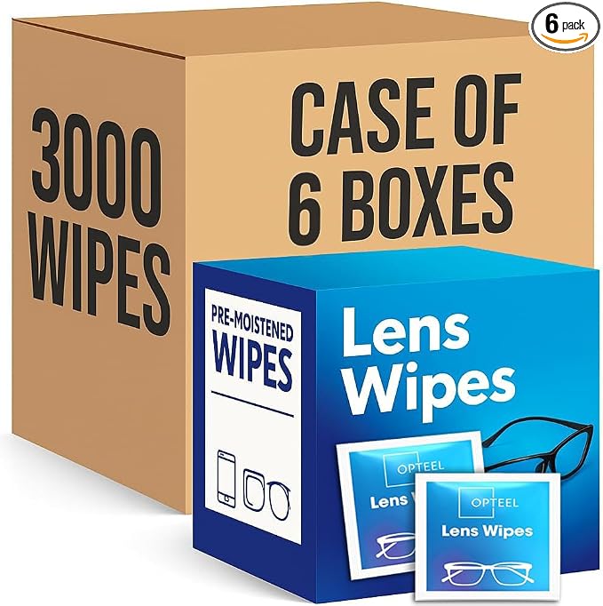 Lens Wipes for Eyeglasses - Case of 3000 (6X 500/Boxes) Pre-moistened Lens Cleaning Wipes - Scratch-Free Streak-Free Cleaner for Camera Lenses, Sunglass, Phone, Tablet and Computer Screens