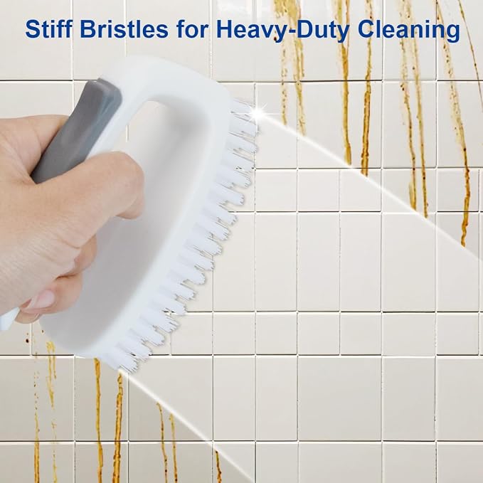 CELOX Carpet Cleaning Brush, Heavy Duty Scrub Brush with Handle, 2 Pack, White