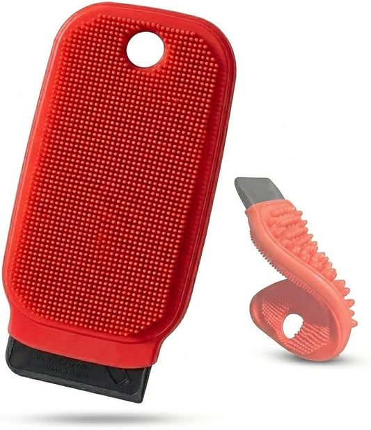 3-in-1 Silicone Dish Sponge - BPA-Free Food-Grade Cleaning Brush with Dual-Sided Scrubber & Scraper, Hanging Hole Fast-Dry Reusable for Dishes/Fruits/Vegetables (Red 1PCS)