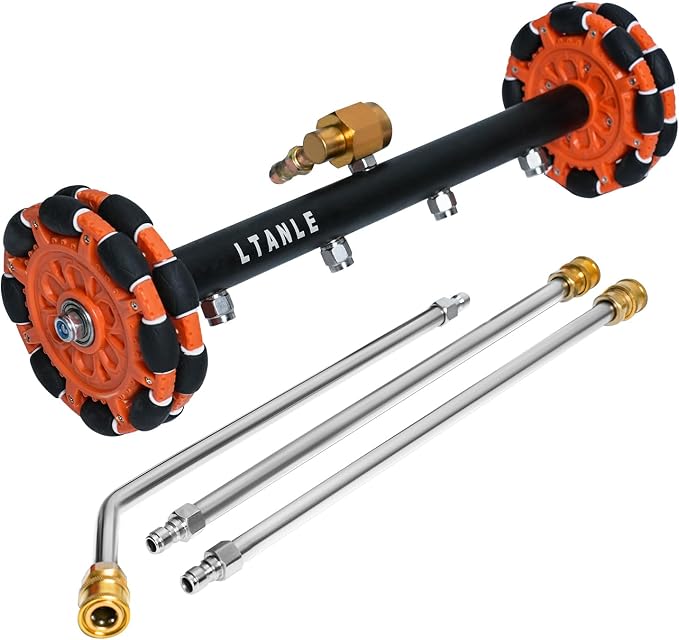 2-in-1 Can Move Horizontally Pressure Washer Undercarriage Cleaner Water Broom, 15" Surface Cleaner Power Washer Attachment with 4 Nozzles 3 Extension Rods andSpare Wheel，4000 PSI (15inch)