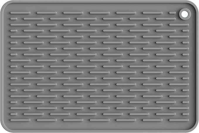 ME.FAN Silicone Dish Drying Mat for Kitchen Counter, Dish Drying Pad for Sink, Refrigerator or Drawer, Countertop Protection Pad S - 12'' x 8'' - Grey