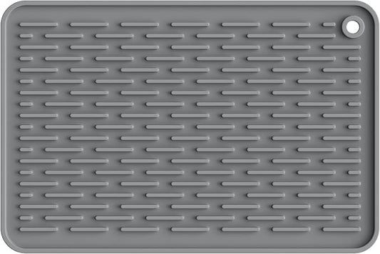 ME.FAN Silicone Dish Drying Mat for Kitchen Counter, Dish Drying Pad for Sink, Refrigerator or Drawer, Countertop Protection Pad S - 12'' x 8'' - Grey