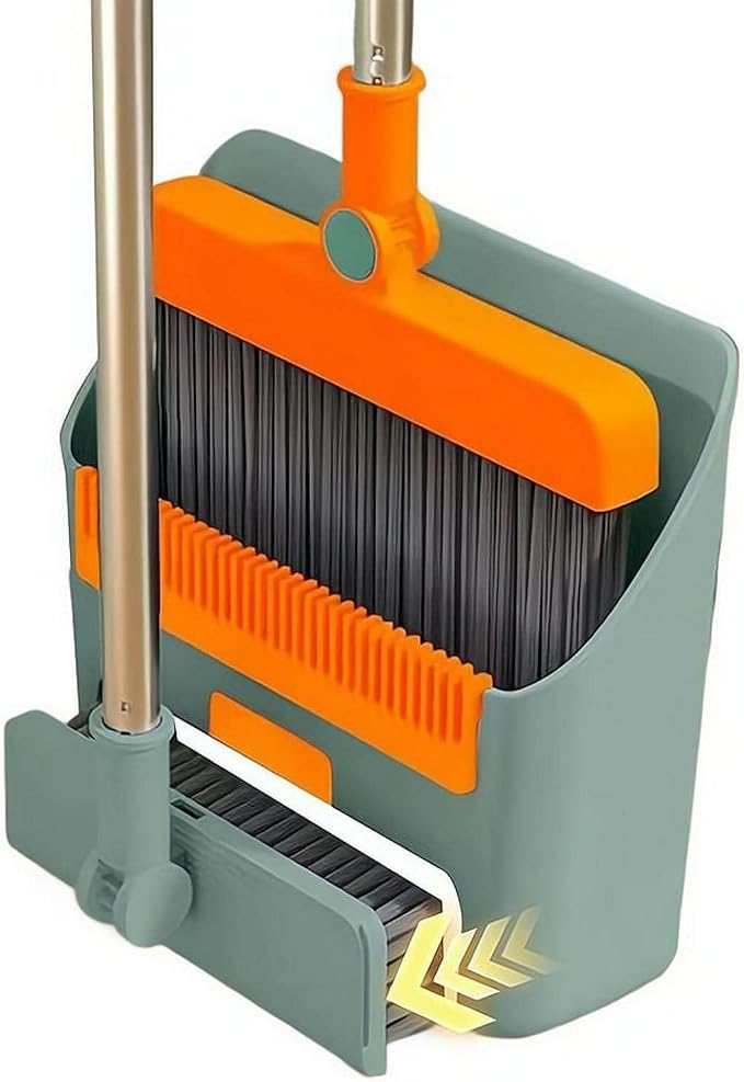 3 in 1 Broom and Dustpan Set with Adjustable Push Broom with Long Handle for Floor Sweeping,Brooms Set for Indoor & Outdoor Sweeping and Scrubbing, Ideal for Pet Hair, Liquids Spills,Dirt