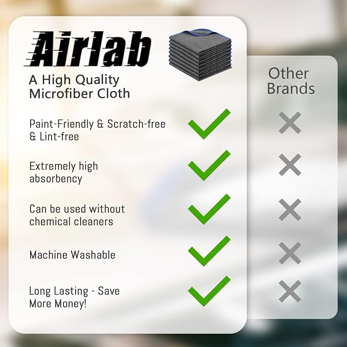 Airlab Glass Polishing Streak Free Miracle Cleaning Cloth, Grey-Navy Blue | Lint Free Microfiber Cleaning Rags for Glasses Kitchen Dish Mirrors Easy Clean, 16 x 16 Inches, Pack of 8