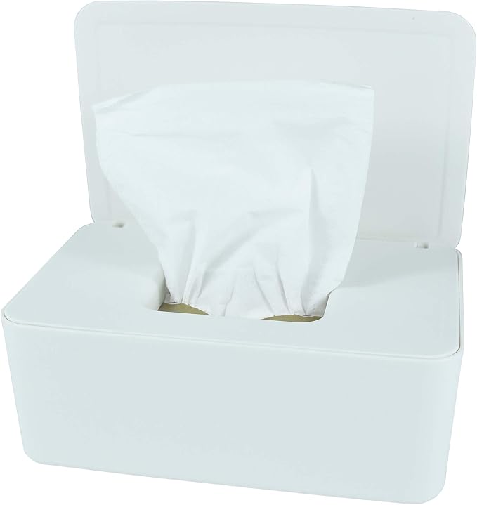 Diaper Wipes Dispenser, Tissue Storage Box Case (White) | Wet Wipe Dispenser Holder with Lid for Home, Office, Cars