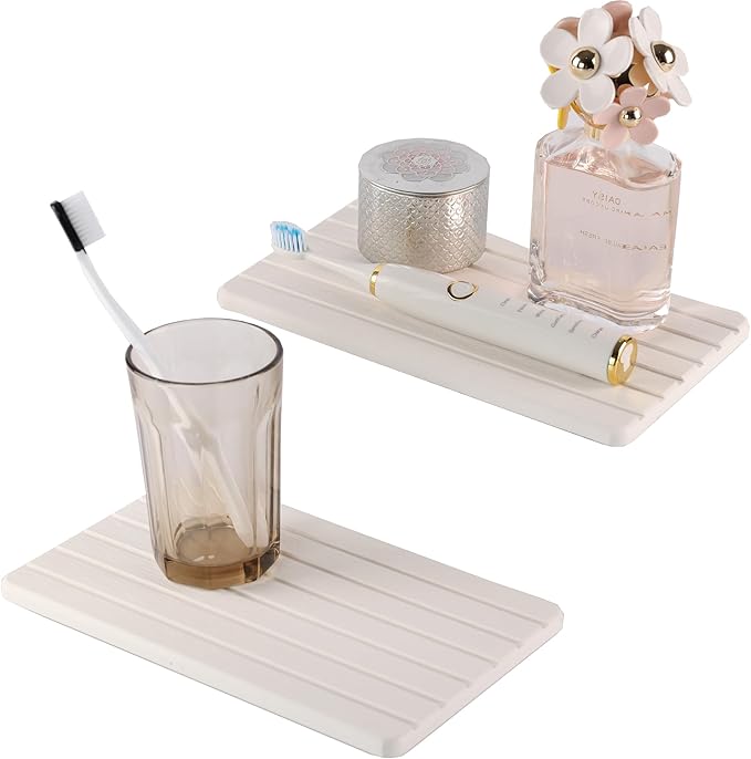 NiuYichee 2 PCS Water Absorbent diatomite Coasters, 9.5" x 5.5" Water Absorbing Stone Tray for Sink, Stone Drying mat for Kitchen Counter, Stone soap Tray Used for Hand Soaps & toiletries & Plants