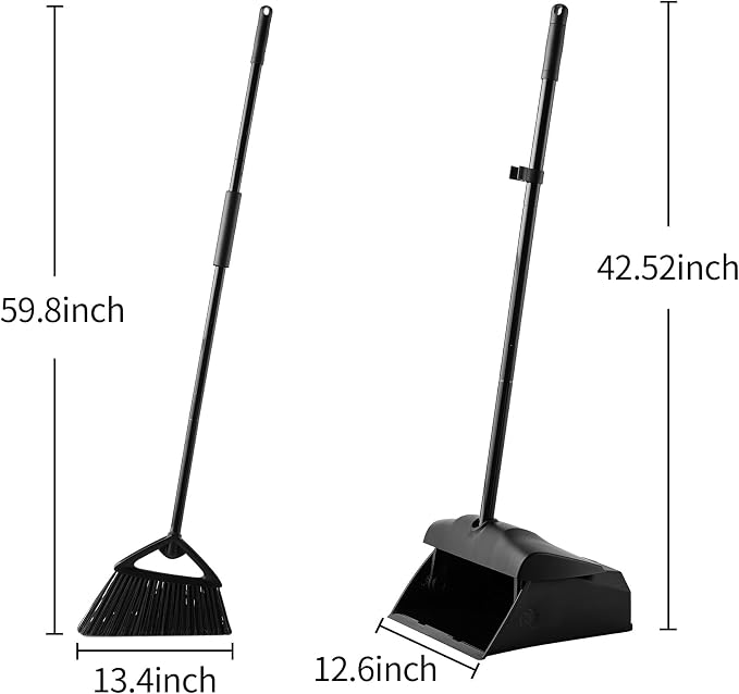 Eyliden Heavy-Duty Commercial Broom and Dustpan Set, Windproof Lid | High Capacity, Upright Locking Mechanism, Windproof Outdoor Dustpan and Broom Combo for Garden Yard Patio Commercial Garage