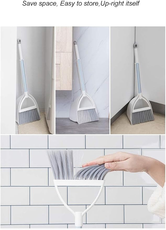 Mini Broom and Dustpan, Home Kitchen Sweeping for Kids(White+Gray)