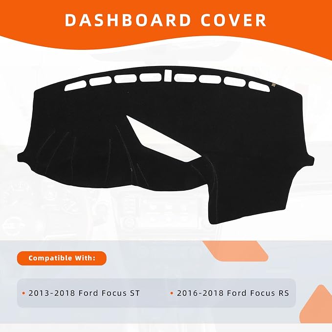 Dashboard Cover Dash Mat Fit for Fo-rd 2018-2013 Focus ST /2018-2016 Focus RS (Only Fit ST or RS Models),Car Dash Board Mat Anti-Glare Carpet,Non-Slip Pad Sunshield Protector (Black)