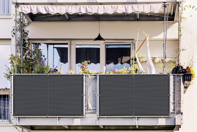 LOVE STORY 3' x 12' Balcony Privacy Screen Cover for Apartment, Dark Grey | HDPE Fabric, 95% UV Block, Fence Cover for Patio Deck, Railing Screen for Porch, Privacy Protective, Custom Size Available