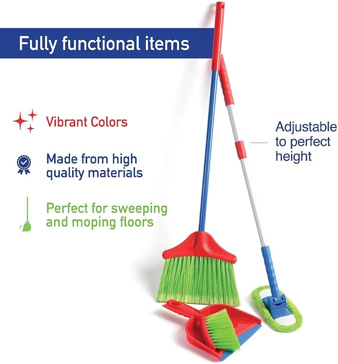 Play22 Kids Cleaning Set 4 Piece - Toy Cleaning Set Includes Broom, Mop, Brush, Dust Pan - Toy Kitchen Toddler Set is A Great Toy Gift for Boys & Girls