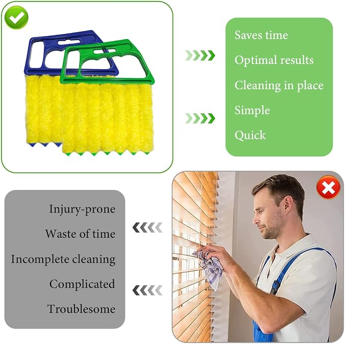 DXNQ 2 PCS Blind Cleaner Duster Tool, Window Venetian Hand-held 7 Finger Dusting Cleaner Brush, Blinds Cleaning Brush Tool for Window Shutters Air Conditioner, Car Accessories (Blue+Green)