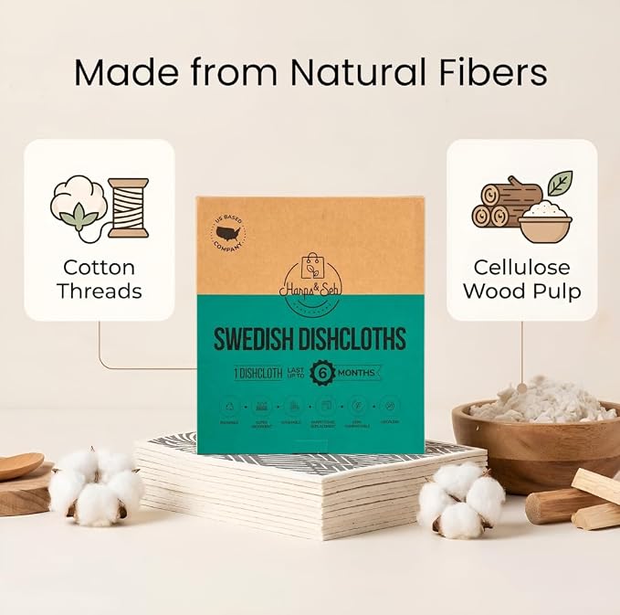 Harps&Seb Swedish Dishcloths for Kitchen Dish Towels - 5 Pack, Non-Scratch Reusable Paper Towels, Super Absorbent Washable Swedish Dish Cloths, No Odor, Biodegradable, Black and White Design