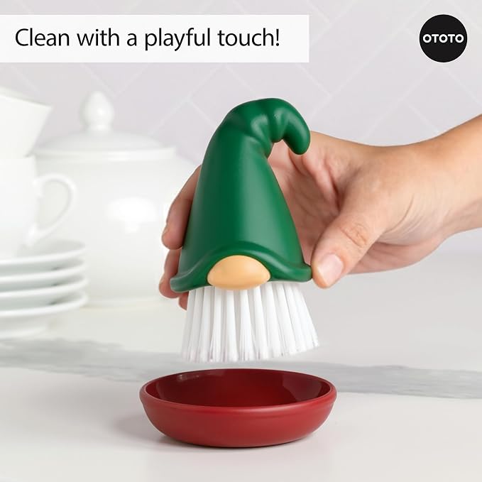 New! Beardy Gnome Dish Brush by Ototo - Gnomes, Quirky Gifts, Cute Kitchen Accessories, Funny Kitchen Gadgets, Vegetable Brush, Cute and Useful Gifts for Women (Green)