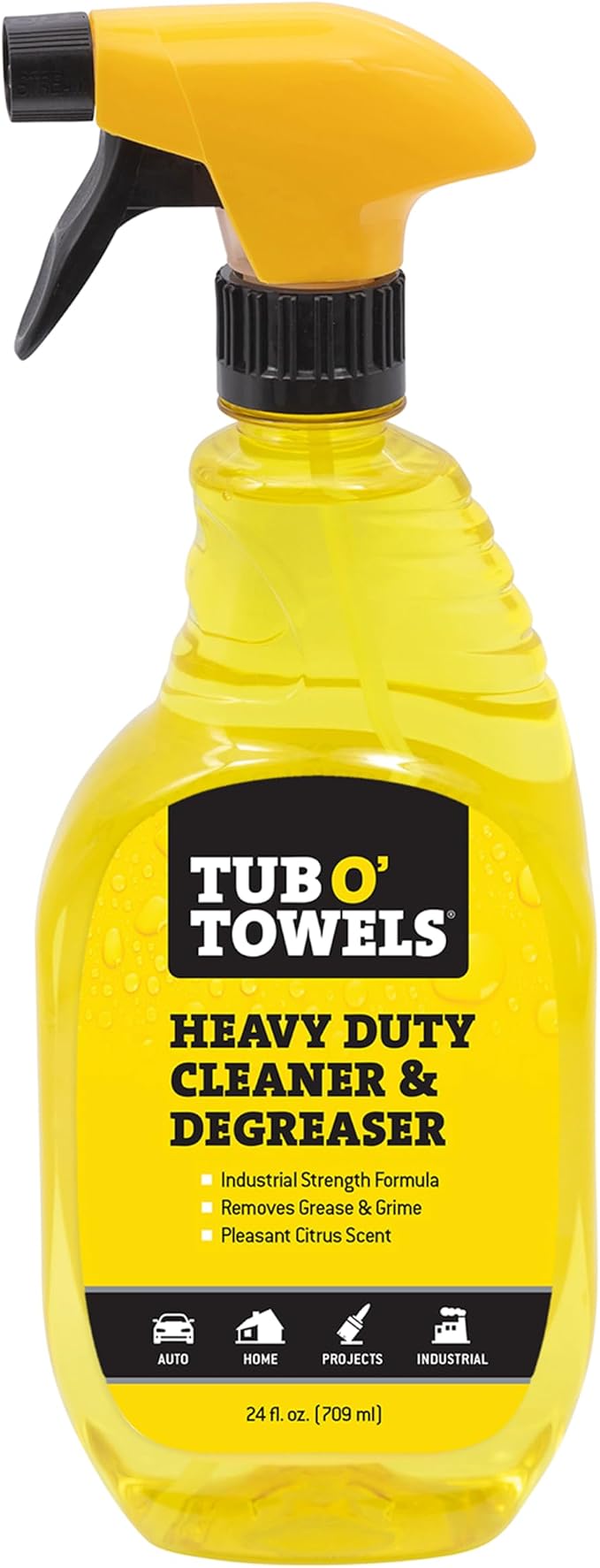 Tub O' Towels Heavy-Duty Cleaner & Degreaser Spray, 24 oz – Multi-Surface Cleaner for Grease, Oil, Tar, Paint, Dirt, Caulk, Grime & Adhesive Residue – Citrus Scent – Made in USA