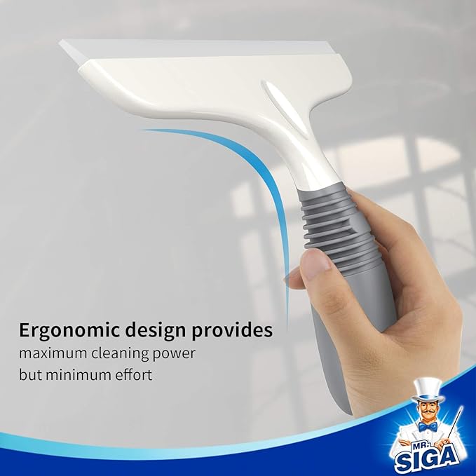 MR.SIGA Silicone Squeegee for Shower Doors, 10 inch, White & Gray, 2 Pack | Shower squeegee for glass doors, streak free squeegee for windows, showers and glass surfaces, includes suction hook