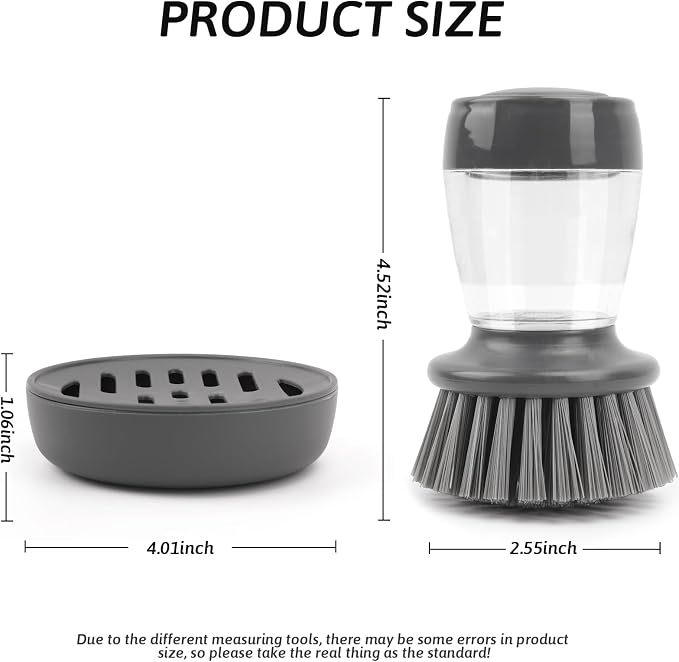 Kitchen Brush with Holder and Soap Dispensing Palm Brush Storage Set for Kitchen Cleaning Dishes Pots Pans Sink Cleaning Dish Scrubber