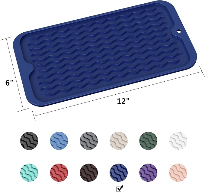 ZLR Silicone Sink Caddy Tray (6" x 12" / 153 x 305mm) - Narrow Sponge Holder for Kitchen Counter - Waterproof Dish Drying Mat, Non-Slip Soap Dispenser Mat & Bathroom Vanity Organizer (Midnight Blue)