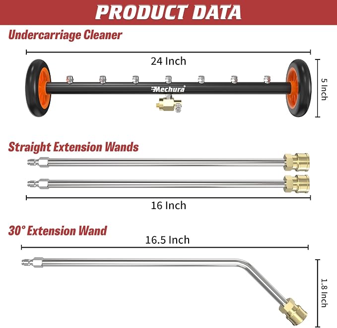 24 Inch Undercarriage Pressure Washer Attachment, 4000 PSI | Undercarriage Cleaner & Water Broom, 1/4" Quick Connect Pressure Washer Accessories with 3 Extension Wands, Black