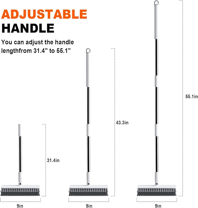 Floor Scrub Brush with Long Handle, Heavy-Duty Tile and Shower Grout Brush Stiff, Professional Grout Cleaner for Bathroom, Kitchen, Floor, Tile Brush Concrete Surfaces