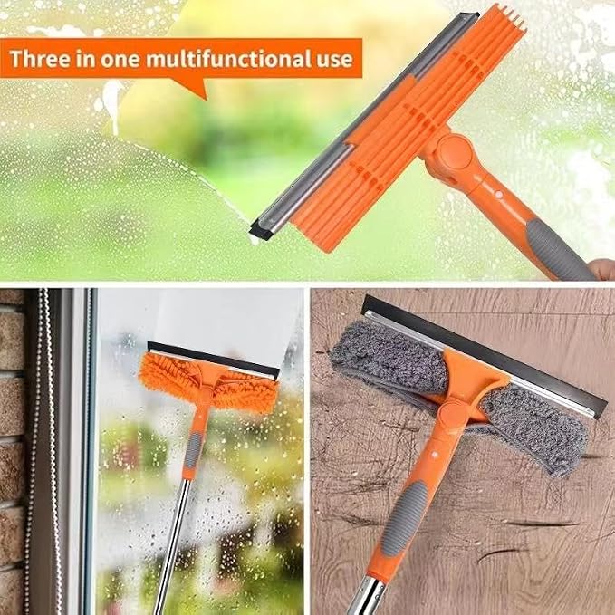 2-in-1 Window Cleaner Tool, 68'' Squeegee for Window Cleaning | Extension Pole, Scrubber with Rotating Head, Streak-Free Squeegee, Thickened Stainless Steel, In/Outdoor Washing Equipment