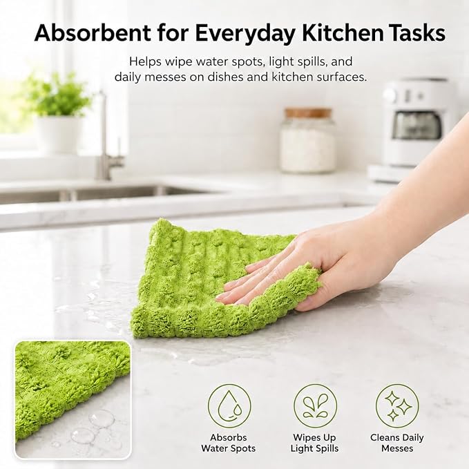 kimteny Microfiber Dish Cloths for Kitchen, 24 Pack 12 x 12 Inch Coral Velvet Kitchen Cleaning Cloths, Absorbent Reusable Non-Scratch Dish Rags for Dishes, Countertops & Sink