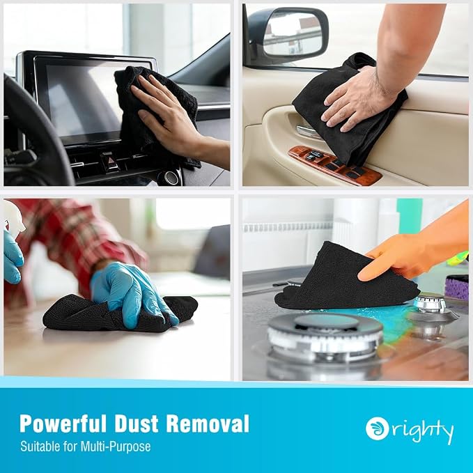 Orighty Microfiber Cleaning Cloth, Cleaning Rags, 24 Pack, 12x11 in, Black | Microfiber Towels for Cars, Soft Highly Absorbent Rag, Lint Free Cloths for Car Care, House, Kitchen