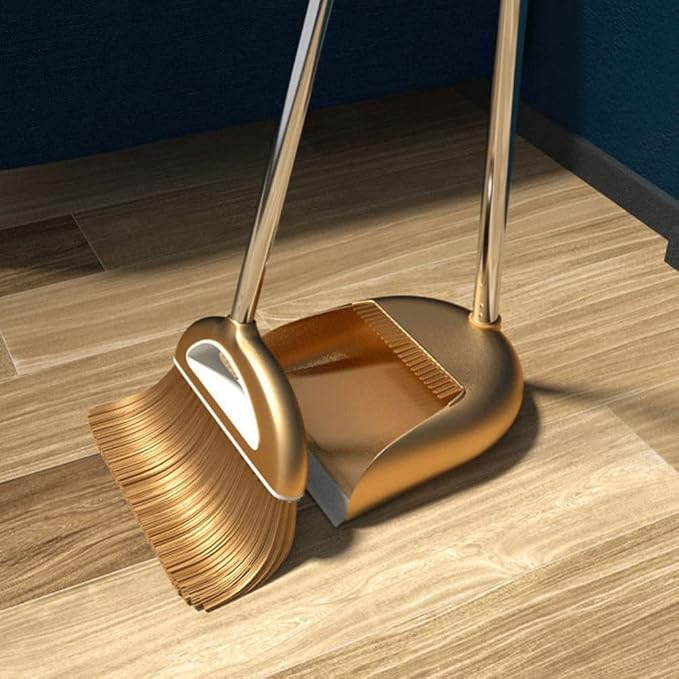 GANAZONO Broom Dustpan Scraper Set Long Handle Stand Up Broom Combo Dustpan for Home Kitchen Room Office Lobby Floor | Long Handle Stand Up Broom Combo Dustpan 25X10X73cm/9.82X3.93X28.69in for Home Kitchen Room Office Lobby Floor