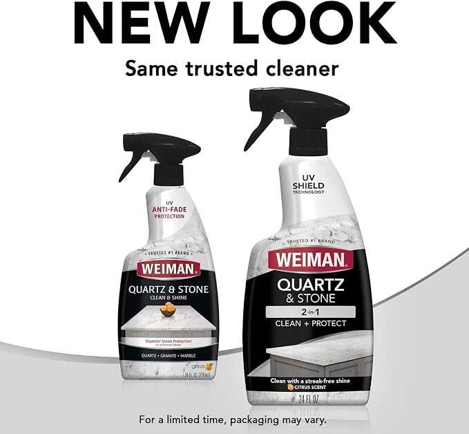 Weiman Quartz Countertop Cleaner and Polish - Clean and Shine Your Countertops Islands and Stone Surfaces with UV Protection, 24 Ounce with MicroFiber Towel, 2 Pack