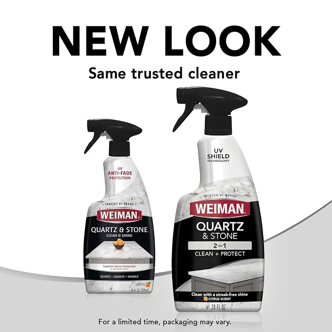 Weiman Quartz Countertop Cleaner and Polish - Clean and Shine Your Granite, Marble Countertops, Kitchen Island, and Stone Surfaces with UV Anti-Fade Protection, Citrus, 24 Ounce with Microfiber Cloth