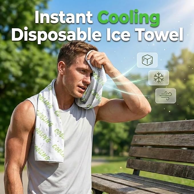 Disposable Cooling Wipes Instant Ice Towel (Pink, 10PCS) | Extra Large Size, Individually Wrapped, Moisture Activated, Hiking & Camping, Gym & Sports