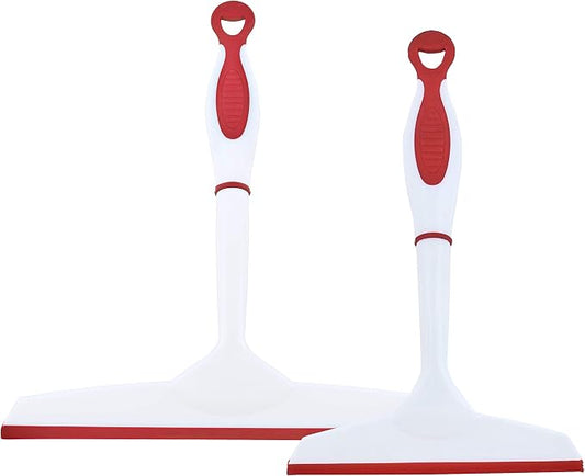Superio Rubber Squeegee, 2 Pack, Streak Free All Purpose Window Squeegee, Comfort Grip Handle and Hanging Hook (Red, 6 Inch- 10 Inch Set)